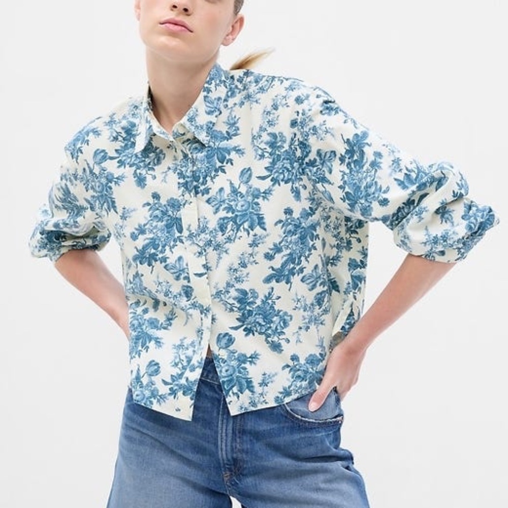 EUC LoveShackFancy x Gap Floral Cropped Shirt